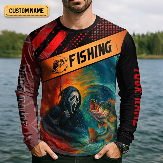Maxcorners Ghost Face Fish Mens Sun Protection Shirts, Fishing Jersey, Fisherman Gift, Fishing Shirts For Men