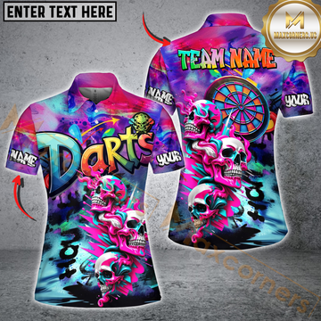 Maxcorners Darts Skull Neon Graffiti Personalized Name, Team Name 3D Shirt For Women