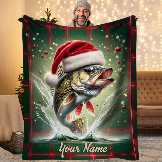 Maxcorners Custom Name Christmas Walleye Fishing Blanket
