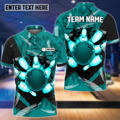 Maxcorners Bowling Broken Pins Multicolor Option Customized Name 3D Shirt