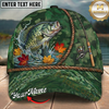 Maxcorners Fishing Green Camo Autumn Leaves Rope Personalized 3D Cap (12 Fish Species)