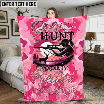Maxcorners Girls Hunt Too Deer Hunting Pink Camo Personalized 3D Blanket