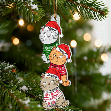 Maxcorners Stacked Cats Christmas - Personalized Acrylic Ornament - Gift For Cat Lovers 2D Flat