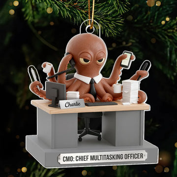 Maxcorners 3D Effect Multitasking Octopus - Personalized Acrylic Ornament - Funny Gift For Coworkers, Boss, Team Leader 2D Flat