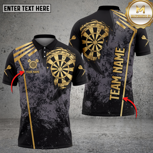 Maxcorners Dart Polo Shirt Grunge Dartboard Sports Design Multicolor Options Personalized Name, Team Name 3D Shirt (4 Colors)