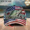 Maxcorners Fishing Patriotic American Flag Water Splash Personalized 3D Cap (12 Fish Species)