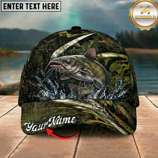 Maxcorners Fishing Woodland Camouflage Water Splash Personalized 3D Cap (12 Fish Species)