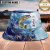 Maxcorners Fishing Dark Camo Fishing Scene with Bold Graphic Personalized Name 3D Bucket Hat (13 Fish Species)
