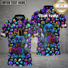 Maxcorners Bowling Shirt Crazy Cartoon Teddy Bear Bowling Ball Multioptions Personalized Name, Team Name Unisex 3D Shirt (4 Colors)