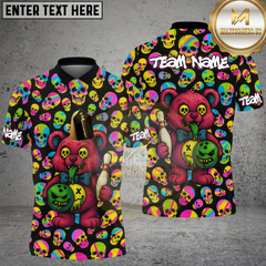 Maxcorners Bowling Shirt Crazy Cartoon Teddy Bear Bowling Ball Multioptions Personalized Name, Team Name Unisex 3D Shirt (4 Colors)
