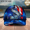 Maxcorners Fishing American Flag Galaxy Personalized Name 3D Cap (12 Fish Species)