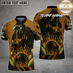 Maxcorners Bowling Shirt Angry Bear Fire Strike Wild Roar Multioptions Personalized Name, Team Name Unisex 3D Shirt (4 Colors)