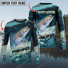 Maxcorners Trout Fishing Aqua Strikephy Sun Protection Personalized Name, Team Name Long Sleeve Shirt
