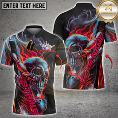 Maxcorners Bowling Flaming Skull Strike Multicolor Customized Name, Team Name 3D Shirts