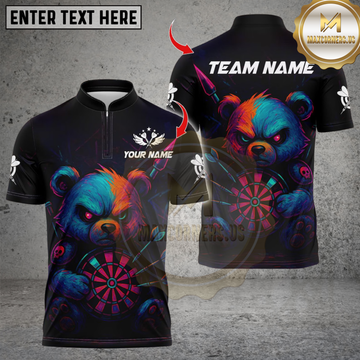 Maxcorners Darts Bear Neon Dark Style Multicolor Customized Name, Team Name 3D Shirts