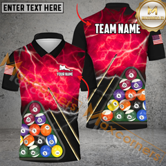 Maxcorners Thunder Lightning Pattern Billiard Jersey Multicolor Option Customized Name, Team Name 3D Polo Shirt