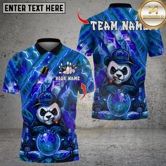 Maxcorners Cool Panda Lightning Bowling Design Multicolor Customized Name, Team Name 3D Shirt (4 Colors)