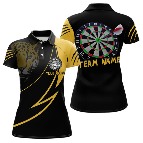 Maxcorners Men's Custom Darts Shirt - Yellow Panther With Dartboard & Arrow | Personalized Name LM2404