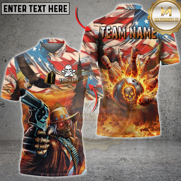 Maxcorners Patriotic Cowboy Skull Fire Personalized Name, Team Name 3D Shirt