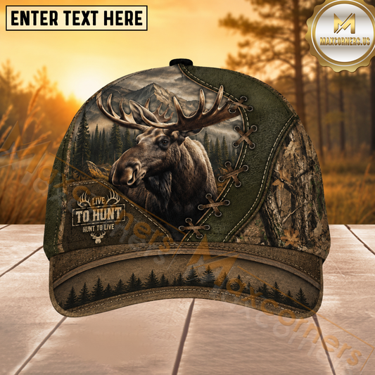 Maxcorners Moose Hunting Mountain Lace-Up Forest Personalized 3D Cap