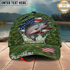 Maxcorners Fishing Green American Flag Splash Personalized 3D Cap (12 Fish Species)