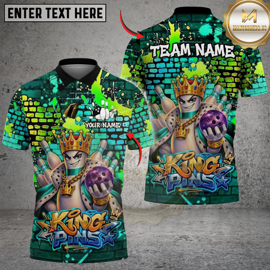 Maxcorners Bowling & Pins Graffiti Street King Pins Customized Name, Team Name 3D Shirt (4 Colors)