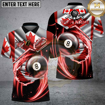 Maxcorners Billiards Canada Flag 8 Ball Red Energy Swirl Personalized Name 3D Unisex Shirt