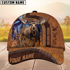 Maxcorners Moose Hunting Leather Pattern Multicolor Personalized Name 3D Cap