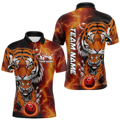 Maxcorners Custom Thunder Lightning Tiger Bowling Polo Shirts For Men, Bowling Team Outfit LM1605