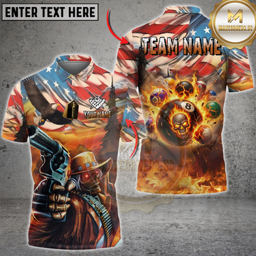 Maxcorners Cowboy Shooter Flaming 8-Ball Pool Personalized Name, Team Name 3D Shirt