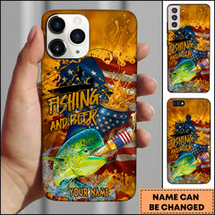 Maxcorners Mahi-mahi Fishing Phone Case And Beer Golden Splash Design Personalized Name 3D Phone Case