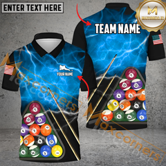 Maxcorners Thunder Lightning Pattern Billiard Jersey Multicolor Option Customized Name, Team Name 3D Polo Shirt