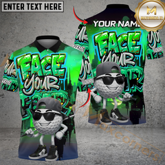 Maxcorners Face Your Fear Street Golf Polo Shirt, Customized Name & Team Name 3D Shirts (4 Colors)