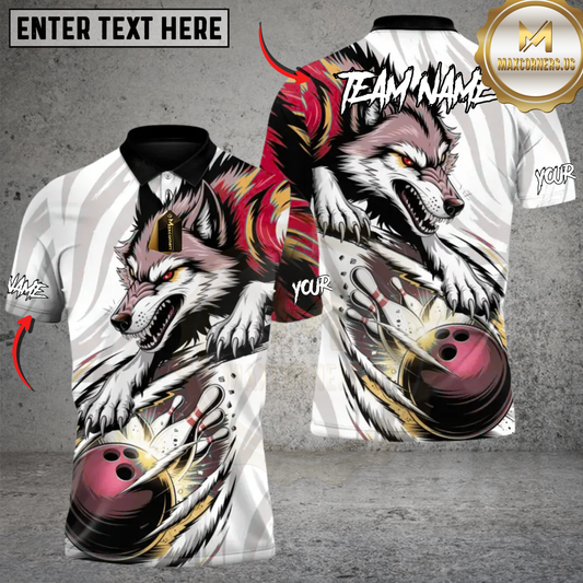 Maxcorners Alpha Wolf Bowlings Strike Multicolor Customized Name, Team Name 3D Shirts