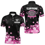 Maxcorners Funny Custom Dart Shirt For Men, Pink Black Glowing Star Pattern Darts Polo & Quarter Zip LM154
