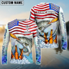 Maxcorners Fishing American Flag Bear Sun Protection Personalized Name, Team Name Long Sleeve Shirt