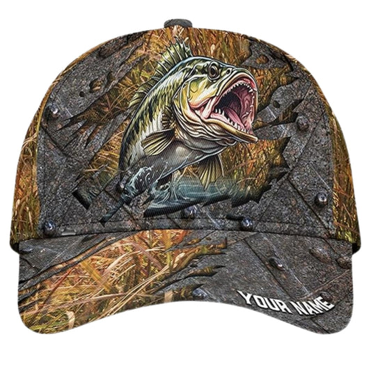 Maxcorners Personalized Largemouth Bass Baseball Cap, Custom Bass Fishing Caps Hats LM0402