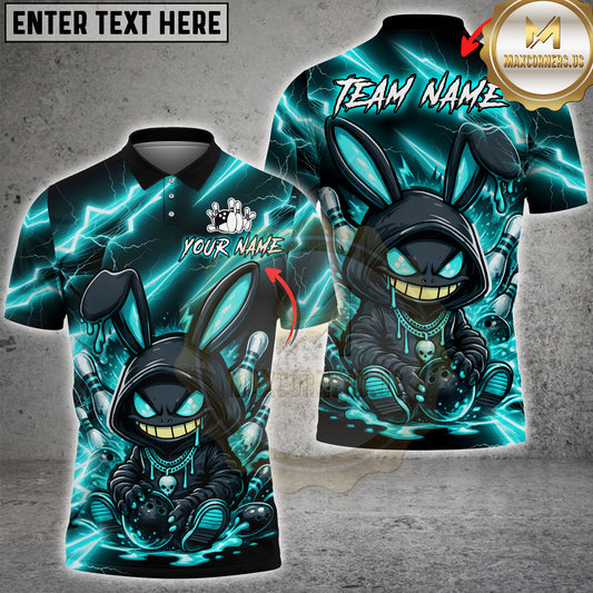 Maxcorners Bowling Hooded Bunny Neon Lightning Art Multicolor Options Personalized Name, Team Name 3D Shirt (6 Colors)