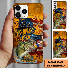 Maxcorners Bass Fishing Phone Case And Beer Golden Splash Design Personalized Name 3D Phone Case