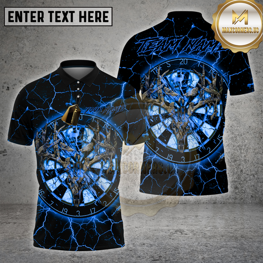 Maxcorners Darts Shirt – Dark Deer Skull Dartboard Red Lightning Art – Multioptions Personalized Name, Team Name 3D Shirt (4 Colors)
