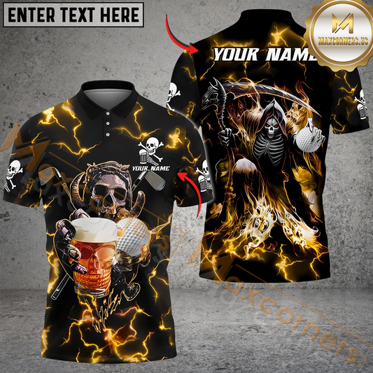 Maxcorners Grim Reaper Lightning Golf Polo Shirt, Customized Name, Team Name 3D Shirts (4 Colors)