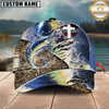 Maxcorners Fishing American Flag & Cross Design With Camo Detail Multicolor Personalized Name 3D Cap (8 Breeds)