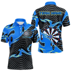 Maxcorners Custom Black And Blue Tribal Flame Dart Shirts For Men, Darts Team Jerseys Polo & Quarter Zip LM0705