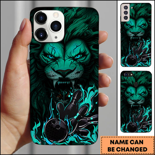 Maxcorners Bowling Fierce Lion Fire Pins Multicolor Personalized Name 3D Phone Case