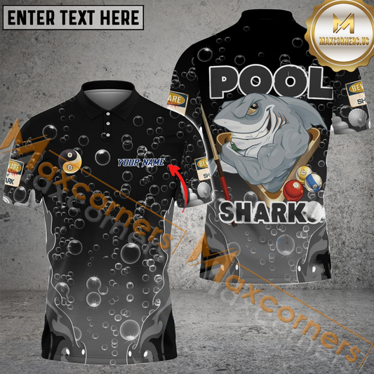 Maxcorners Pool Shark Billiard Jersey Multicolor Options Personalized Name, Team Name 3D Polo Shirt (4 Colors)