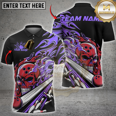 Maxcorners Bowling Fiery Skull with Bowling Pins Multicolor Customized Name, Team Name 3D Shirts