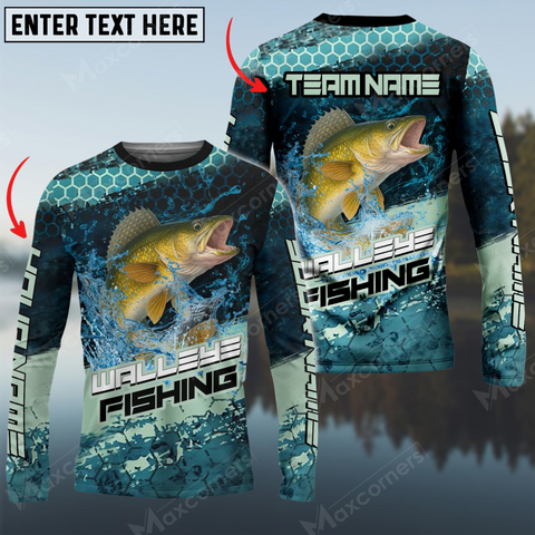 Maxcorners Walleye Fishing Aqua Strikephy Sun Protection Personalized Name, Team Name Long Sleeve Shirt