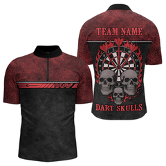Maxcorners Custom Men's Darts Shirt With Blood Skull Holding Dartboard, Darts Jersey LM2404
