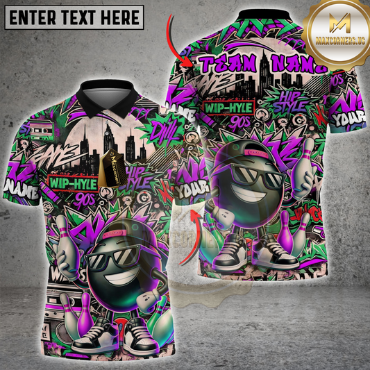 Maxcorners Bowling Graffiti Funny Ball Street Style Multicolor Customized Name, Team Name 3D Shirts