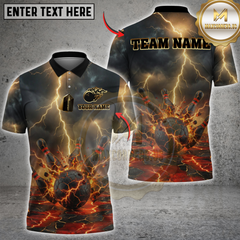 Maxcorners Bowling Exploding Ball & Lightning Multicolor Customized Name, Team Name 3D Shirts